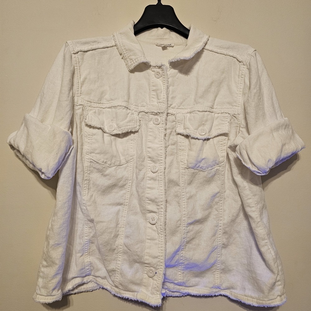 Westbound Women's Jacket Blazer XL White Long Foldable Sleeves Lightweight Denim